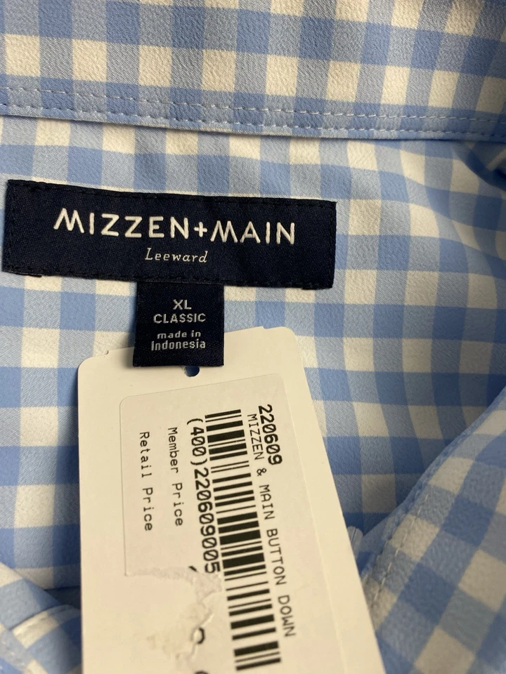 Mizzen+Main Shirt Mens Xl Classic Fit Blue White Gingham Dress Leeward Stretch - Image 3 of 4