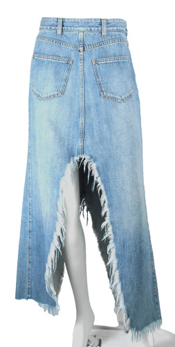GIVENCHY $975 Medium Wash Blue Denim Slit & Fringe Detailed Maxi Jean Skirt 40