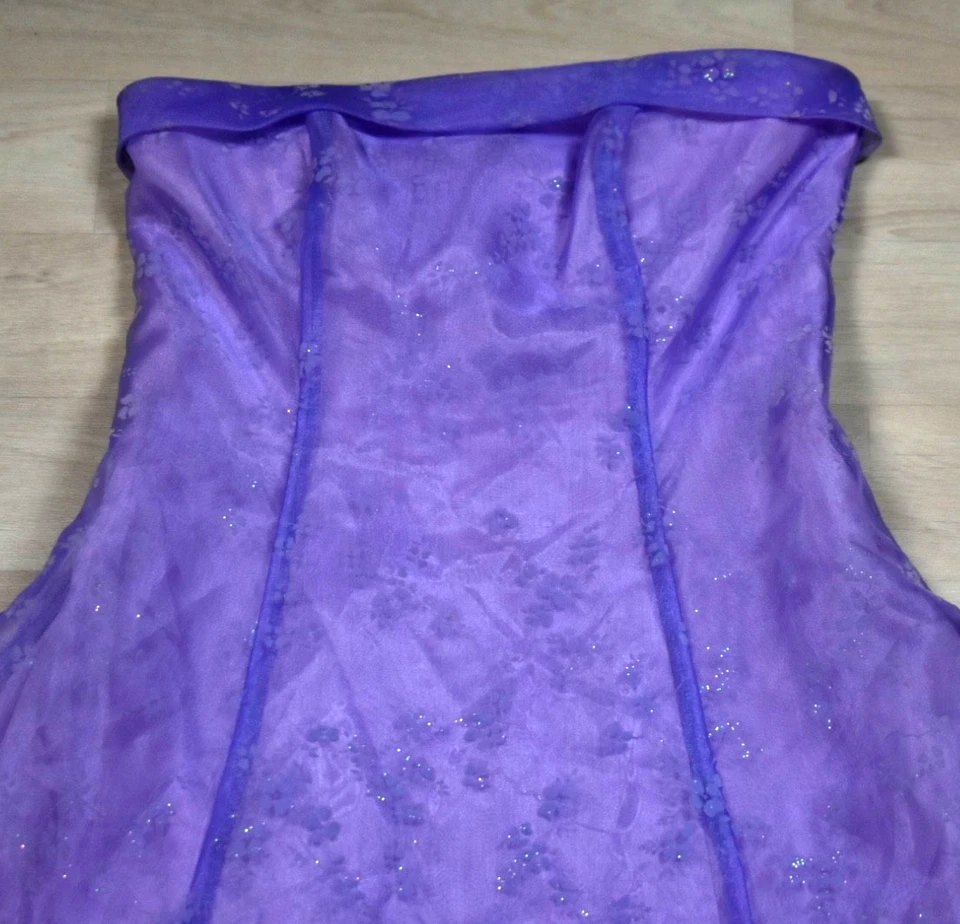 90s Y2K Zum Zum Prom Dress Maxi Ball Gown Strapless Purple Floral Chiffon VTG - Image 2 of 4