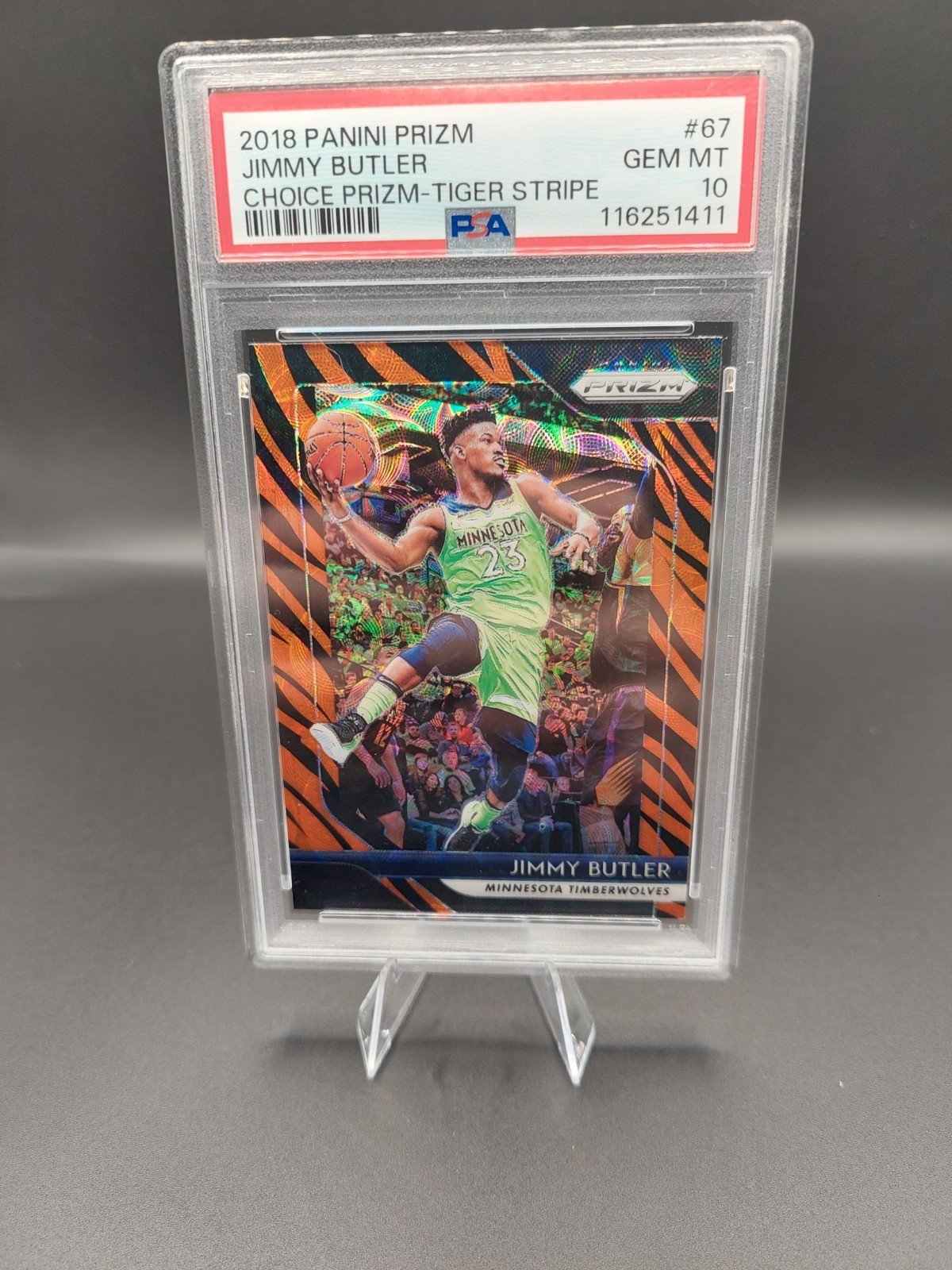 2018 Panini Prizm Jimmy Butler Choice Tiger Stripe #67 PSA 10 Pop 1