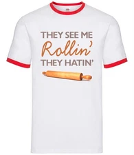 They See Me Rollin' They Hatin' - Mens Ringer - Bake Baking Baker Cake Cakes