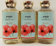 3 New Bath Body Works POPPY 10 Fl Oz Aloe Vitamin E Shower Gel Lot Set SEAL