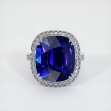 Ceylon (Sri Lanka) Cushion Blue Sapphire Platinum 950 Ring 17.17CT