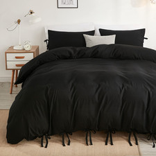 Annadaif Black Duvet Cover King Size 104X90 Inch 3 Pieces Bowknot Ultra Soft