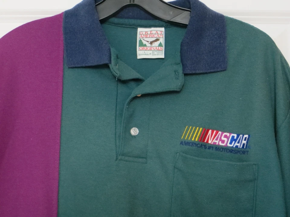 90's Vtg NASCAR Logo POLO SHIRT Great American Originals L Large USA - Image 2 of 4