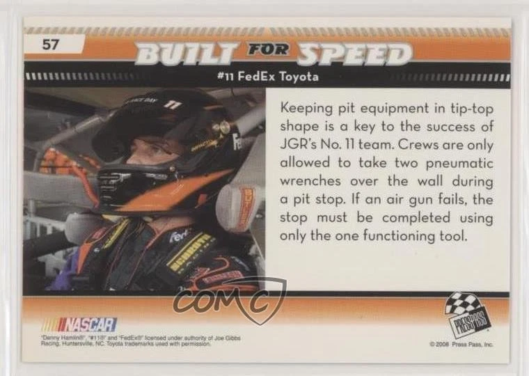 2009 Press Pass Built for Speed Red Denny Hamlin #57 - Image 2 of 2
