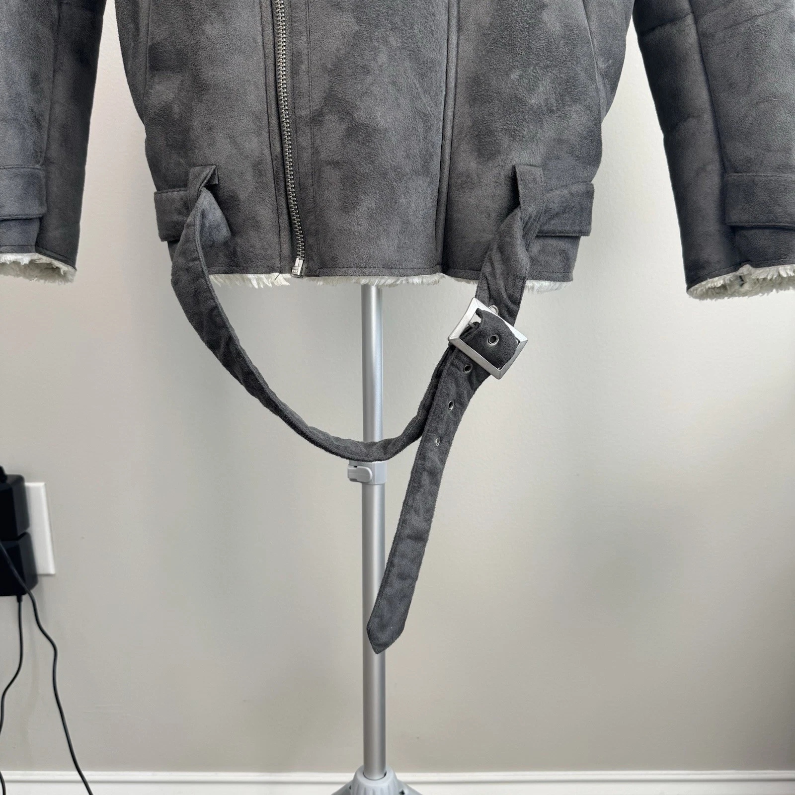 Topman Gray Faux Shearling Jacket Coat - Men's Size Small -  Zipper Closure image 4