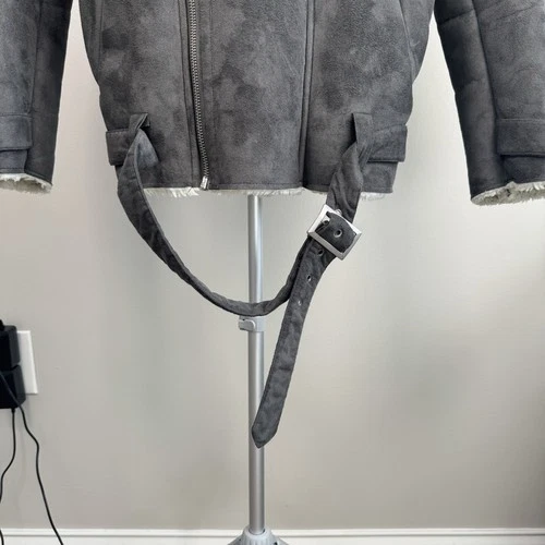 Topman Gray Faux Shearling Jacket Coat - Men's Size Small -  Zipper Closure image 4