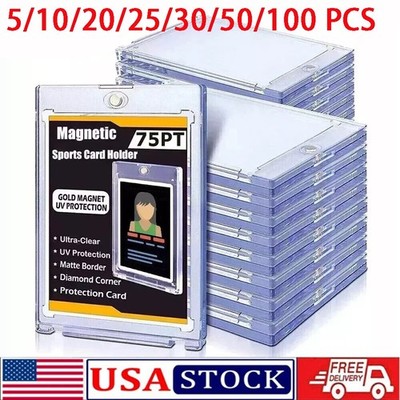 5-100 PCS Magnetic Trading Sports Card Holders 75pt One-Touch Hard UV Protection