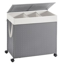 Laundry Hamper with 3 Section, Large 140 L Rolling Laundry Basket with Wheels...