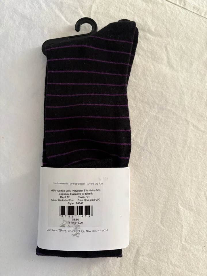 Ann Taylor LOFT Bota Calcetines Negro Púrpura Rayas Talla 9-11 NUEVO Mezcla de Algodón Foto 4 de 4