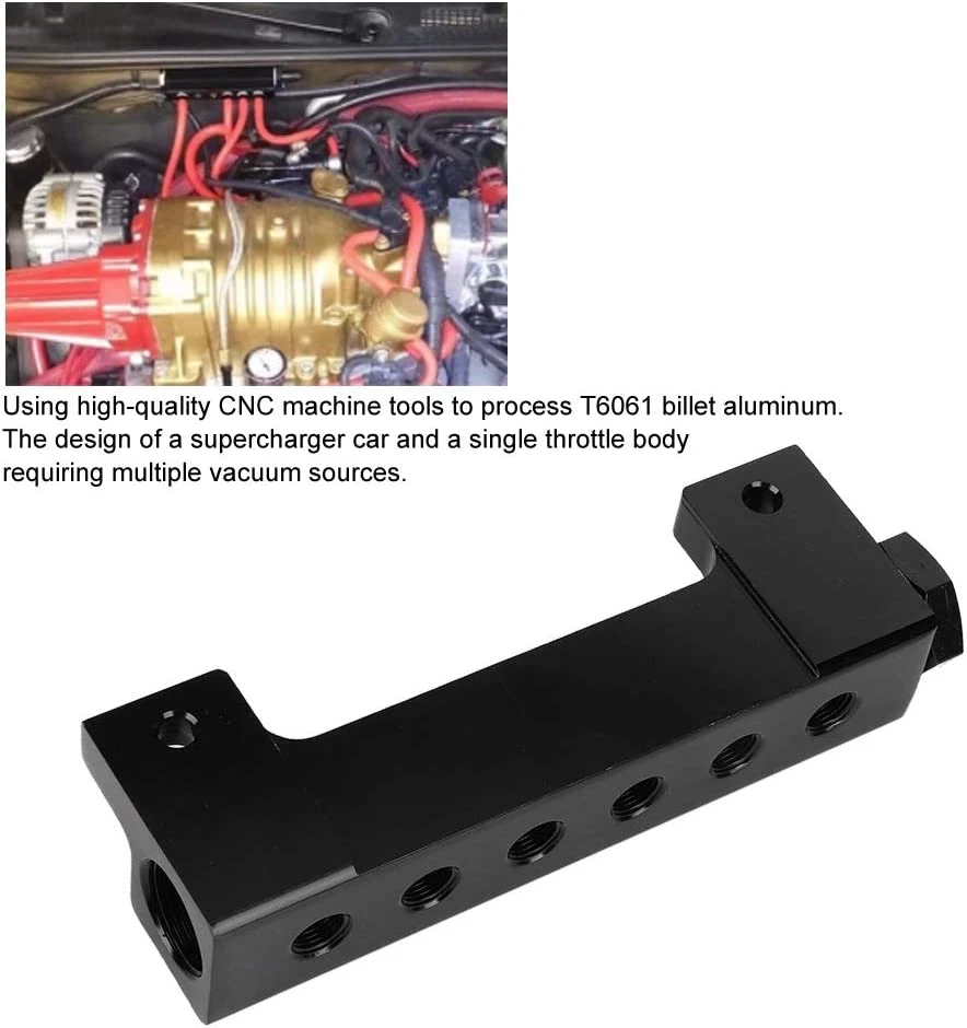 Kit de colector de admisión de bloque de vacío de 6 puertos puerta de desperdicio de combustible Turbo Boost 1/8NPT Foto 3 de 4