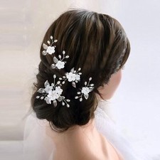 5 Pieces White Flower Pearl Hair Pins Brides Floral Headpiece Hair Clips Flow...