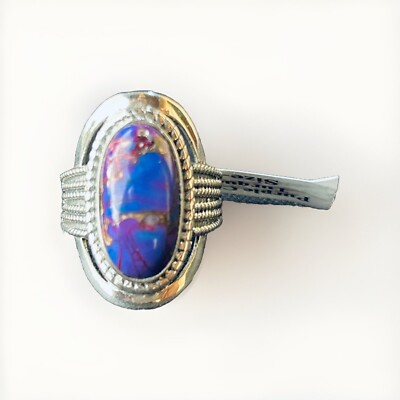 STER SILVER 925 REAL BLUE COPPER TURQUOISE unisex ring ,has opal effect LARGE