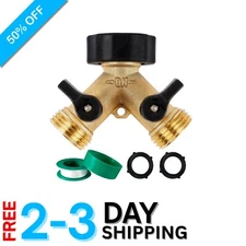 2-Way Brass Garden Hose Splitter with Adjustable Flow Control & Washers