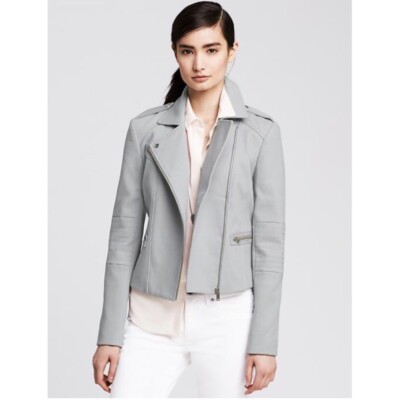 Banana Republic Textured Grey Cotton Moto Biker Jacket Womens Sz