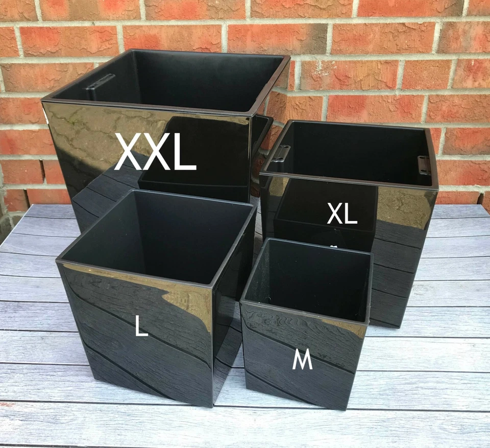 Blumenkübel Eckig Hochglanz Übertopf Schwarz Blumentopf mit Einsatz Set 4 M XXL - Bild 2 von 4