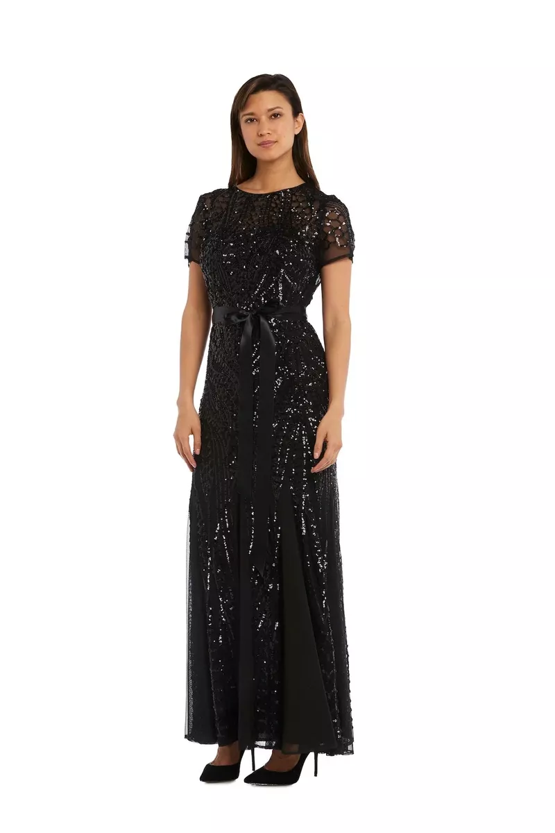 R&M Richards Womens Evening Gown – Embellished Pleated Gown