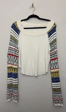 Free People Women’s Small Fairground Thermal Top Boho Multicolor Knit Pullover
