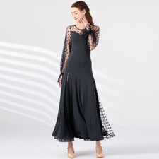 NEW Latin Ballroom Dance Dress Modern Salsa Waltz Standard Long Dress C075 Black
