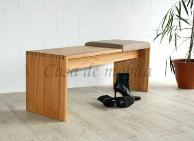 Massivholz Bett-bank 125x50x40cm Kernbuche geölt Sitzbank Kissen beige 