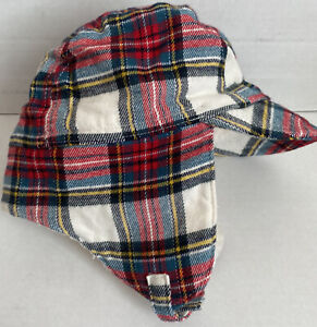 12-18 MONTH BABY GAP Red Ivory COZY PLAID Flannel Trapper Hat Cap Boy NWT