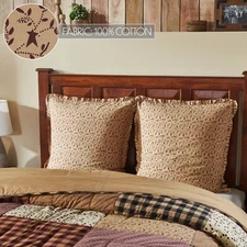 Pip Vinestar Fabric EURO SHAM 26x26 Country Star Ruffle Natural Burgundy Set/2