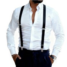 Black Suspenders for Mens with Strong Metal Clips Adjustable Elastic Y Style ...