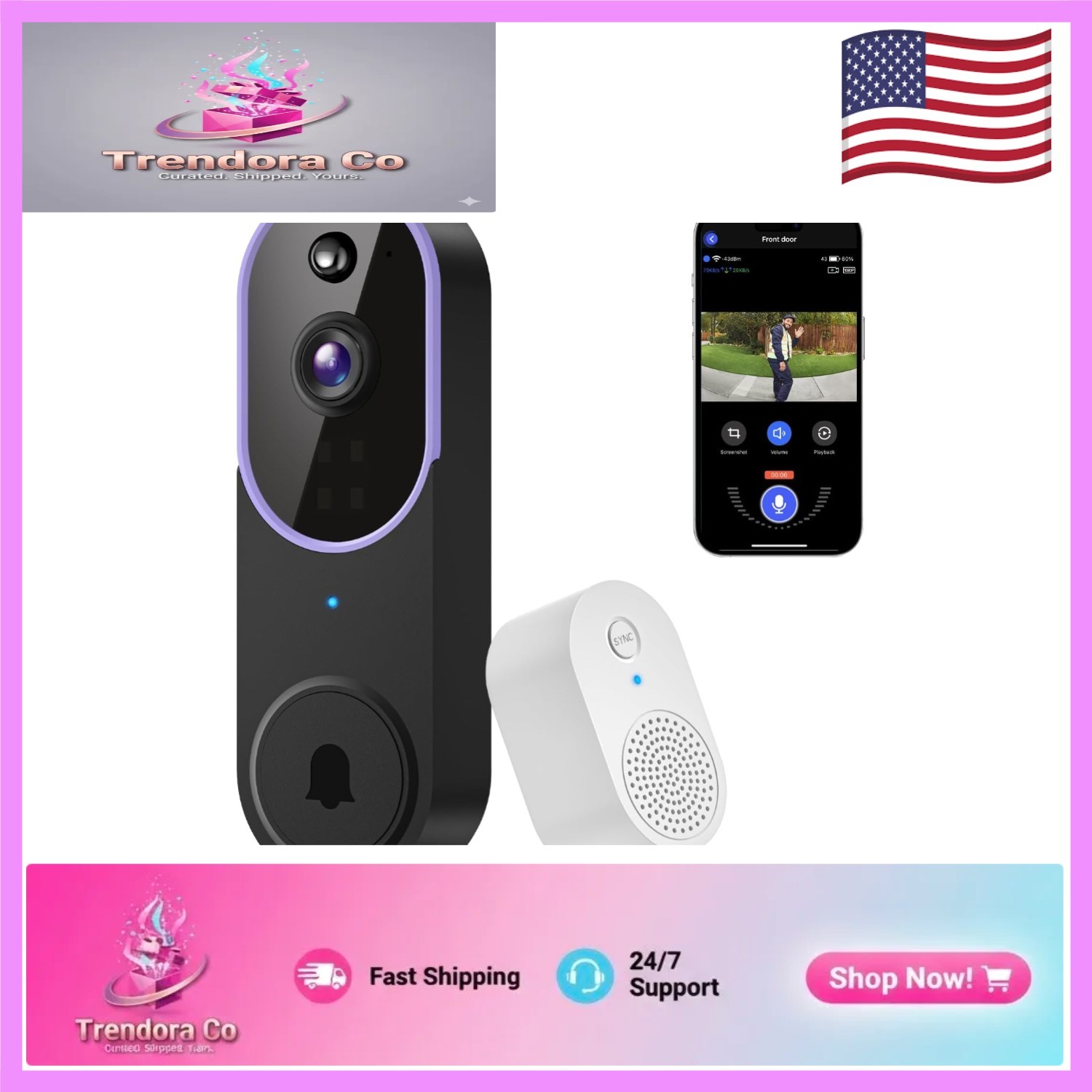 1080P Smart Doorbell Camera - Wireless Connectivity & Cloud 
