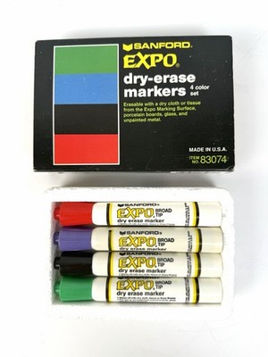 Vintage Expo Dry Erase Sanford Markers Set Chisel Tip #83074 4Colors Strong Odor