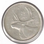 1955 Canadian Circulated Silver QEII & Caribou Twenty-Five Cent coin!