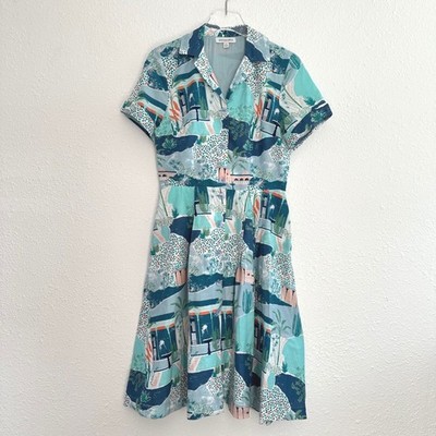 Emily and Fin Kate Shirt Dress Womens Small Blue Le Maroc Novelty Coastal