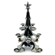 Vintage Pottery Barn Chrome Christmas Tree Candle Holder Centerpiece 12 Count