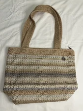 The Sak Classic Crochet Tote Bag Sand Stripe Boho Shoulder Purse