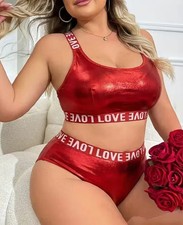 Rosso taglie forti stampa LOVE senza schienale incrociato pelle morbida donna taglia 3XL / UK 22