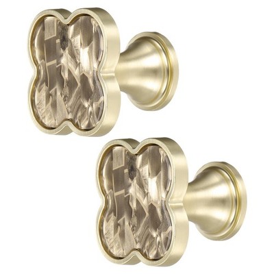 2Pcs Drawer Knobs, Zinc Alloy Decorative Four-Leaf Pull Handles, Brown