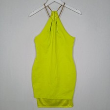 Bebe Neon Lime Green Chain Halter Mini Dress Bodycon Size Medium 70FAU102-K701