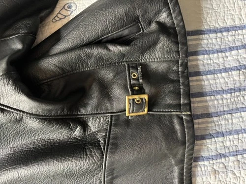 Schott 681 Leather Single Rider Jacket Size 44 Black Collar Flannel Tartan Lined image 14