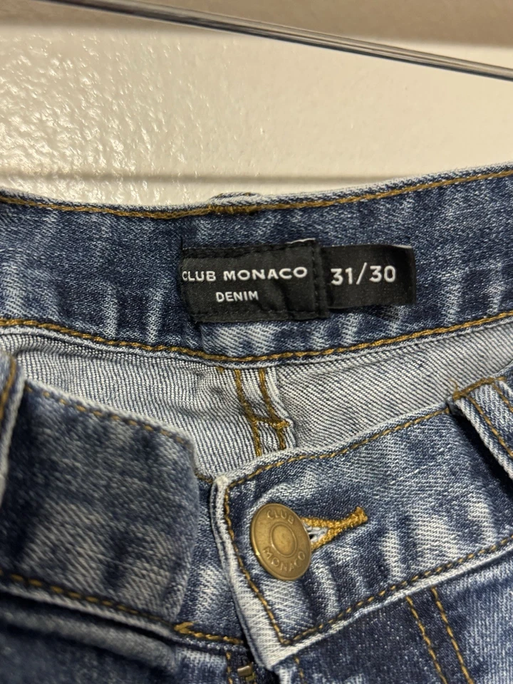 Pantalones de mezclilla Club Monaco para hombre 31x30 calce ajustado azul elástico lavado medio informales Foto 2 de 3