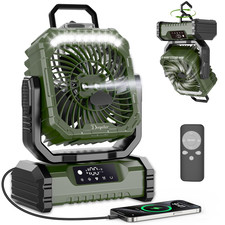 20000mAh Misting Camping Fan LED Light Remote Rechargeable Hook Green