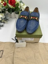 Men's Gucci Horsebit Denim Web Loafers Size 8 Fits 8.5 US Made In Italy