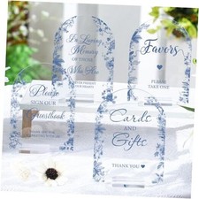 4 Pcs Flower Acrylic Wedding Signs for Ceremony and Reception Guest Blue Flower