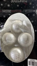 Christmas Glass Ornaments Round White Glitter Set 4 The Christmas Shoppe