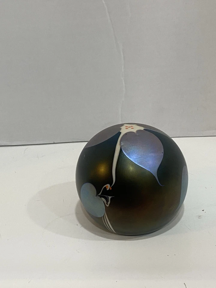 DESLUMBRANTE PESO DE PAPEL DE VIDRO ARTE AURENA OURO ASSINADO POR 1988 STUART ABELMAN - Imagem 3 de 4