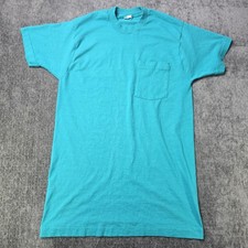 Vtg 80s Selvedge Pocket T Shirt Mens Large Made In USA Single Stitch Blue Teal L