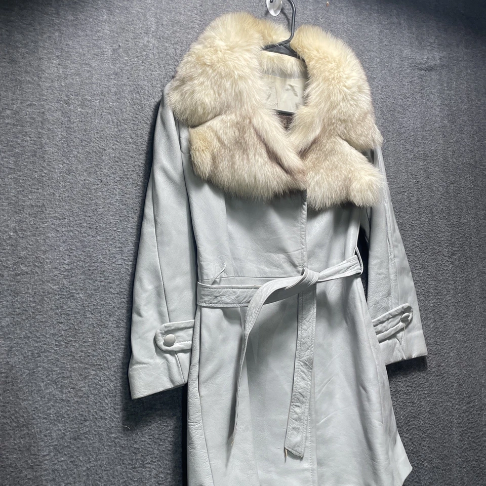 Vintage 70s Dan Di Modes Faux Fur Leather Midi Car Over Coat-Size 10 Gray - Image 2 of 4