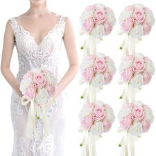 Bridesmaids Bouquets Set of 6 - Artificial Flowers Pink Rose Wedding Bouquet ...