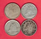 4 Canada Silver Dimes: 1942 1944 1953 1962, .24 Troy Oz ASW ~ US$18.50 in Silver