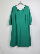 Talbots Woman Fit & Flare Dress 3/4 Sleeve Scoop Neck Sz 16W Kelly Green Stretch