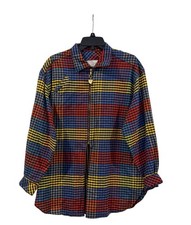 Vtg. Platinum By Dorothy Schoelen Gingham Plaid Retro Gold Heart Zipper Blouse L